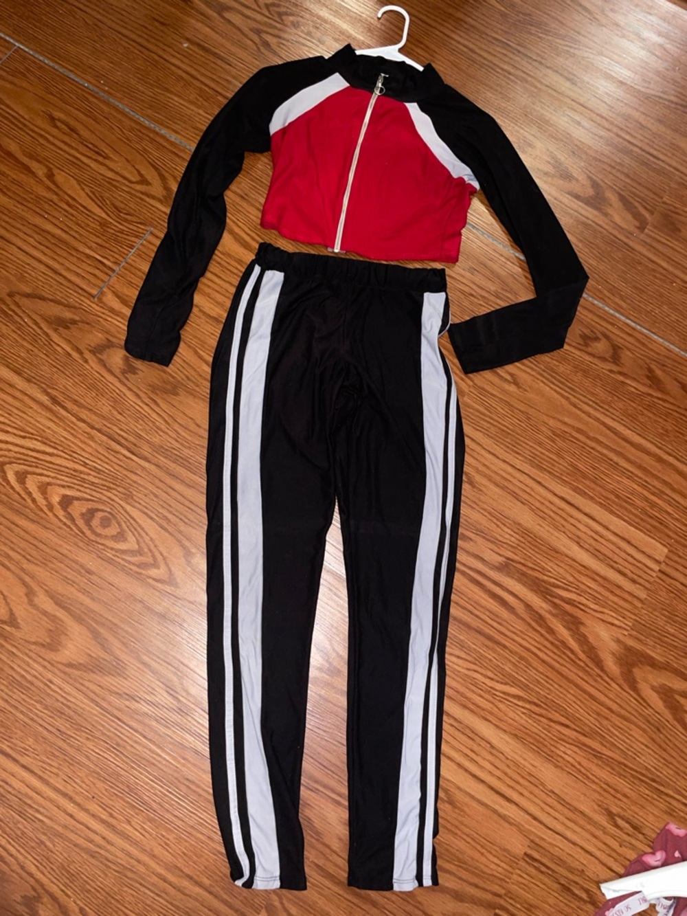 Fashion Nova Black, Red & White Two-Piece Track Set